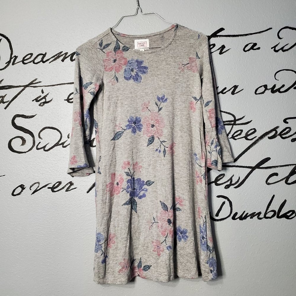 Bailey Lane Girls Gray Jersey Stretch Floral Dress, M